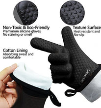 Load image into Gallery viewer, GEEKHOM Oven Gloves Heat Resistant Silicone Oven Mitts BBQ Gloves Waterproof Kitchen Gloves, Cooking Accessories for Baking Barbecue Grilling Weber Pizza Microwave Oven Glove, Non-Slip (Black)