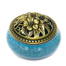Load image into Gallery viewer, Cone Incense Burner with Brass Calabash Incense Stick Holder - Chinese Porcelain Decorated Charcoal Censer - Ceramic Incense Ash Catcher Tray Bowl