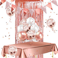 Load image into Gallery viewer, iZoeL Rose Gold Party Decorations Supplies for 16Guests Tableware Bunting Curtain Tablecloth Plates Napkins Cups Straws Balloon Birthday Wedding Hen Party Anniversary