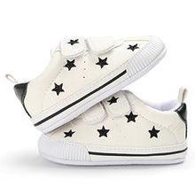 Load image into Gallery viewer, Matt Keely Baby Boys Girls Soft Sole Sneakers Infant PU Leather Shoes Prewalkers 0-6 Months, 0-6 Months, Black Star