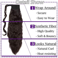 Load image into Gallery viewer, Silk-co 20" Ponytail Hair Extension Clip in/on Corn Wave Pony Tail Magic Paste Curly Synthetic Wrap Around Extension Hairpiece -Dark Brown