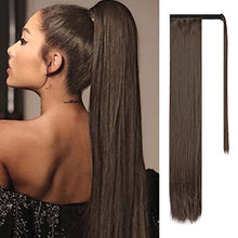 Load image into Gallery viewer, FESHFEN 24" Long Straight Wrap around Ponytail Extensions Synthetic Clip in Ponytail Hair Extensions Hairpiece for Women 130g, Medium Brown