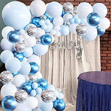 Load image into Gallery viewer, Blue Balloon Arch Garland Kit, 103pcs with Latex Blue Balloons, White Balloons Macaron Blue Silver Confetti Balloons for Birthday Decoration Graduation Wedding Baby Shower Balloons Party Supplies