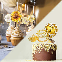 Load image into Gallery viewer, iZoeL Gold Birthday Cake Decoration Happy Birthday Cake Topper Paper Fans Banner Confetti Balloon Fireworks Golden Cupcake Topper for Gold Theme Party Decor Girl Boy Kid Women Man (Gold)