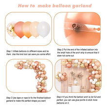 Load image into Gallery viewer, 129 Pcs Blush Peach Balloons Garland Kit Orange White Balloons Arch Pastel Pink Rose Gold Confetti Latex Metallic Balloons with 4 Tools for Wedding Women Lady Birthday Party Baby Shower Decorations