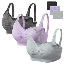 Load image into Gallery viewer, HBselect Women's Seamless Maternity Nursing Bra, L, Black + Gray + Purple