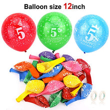 Load image into Gallery viewer, HOWAF 5th Birthday Balloons, Pack Of 24 5th Birthday Decorations Multicoloured Party Balloons Printed Latex Balloons & 2 Ribbons for kids Happy Birthday Party Decorations Girls Boys - 12 inch(Age 5)