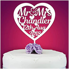Load image into Gallery viewer, PERSONALISED Wedding/Anniversary Cake Topper - Personalise with ANY SURNAME - Food Safe Acrylic Cake Decoration - Mr And Mrs NAME - Made from Strong 3mm Coloured Acrylic - Different Colours to Choose