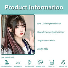Load image into Gallery viewer, MEIRIYFA Claw on Ponytail Extension Clip in Hair Extensions Long Straight Pony Tail Synthetic Hairpieces for Women 19 Inch (Black Mix Pink Blue)