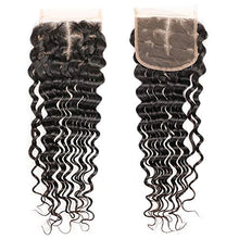 Load image into Gallery viewer, Brazilian 4x4 Deep Wave Closure,18 Inches 4x4 Free Part Lace Closure,Natural Black Brazilian Unprocessed Human Hair Extensions Natural Color