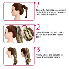 Load image into Gallery viewer, Claw on Ponytail Clip in Hair Extensions Straight Curly Wavy Long Hair Piece Pony Tail Synthetic Claw Jaw Ponytail Extensions 18" Curly Brown Mix Bleach Blonde