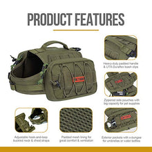 Load image into Gallery viewer, OneTigris Dog Pack Hound Travel Camping Hiking Backpack Saddle Bag Rucksack for Medium & Large Dog (Ranger Green)