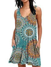 Load image into Gallery viewer, AUSELILY Beach Dress for Women Summer Casual Swing Dress Sleeveless Tank Mini Dresses with Pockets Print Green M