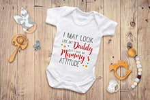 Load image into Gallery viewer, Reality Glitch I May Look Like My Daddy But I Have My Mummy's Attitude Funny Baby Grow (3-6 Months, White)