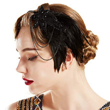 Load image into Gallery viewer, Coucoland Vintage 1920s Headband 1920s Headpiece Feather Beaded Headband Crystal Flapper Headpiece Great Gatsby Costume Accessories Roaring 20's Accessories (Black)