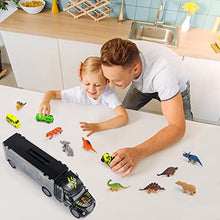 Load image into Gallery viewer, Dinosaur Toys Truck for 3 4 5 6 Year Old Boys Car Transporter Carrier Toy Trucks with 4 Kids' Play Vehicles 12 Dinosaurs Toys Animal Toys Double-Sided Storage Toys Gifts for Boys Girls Age 3