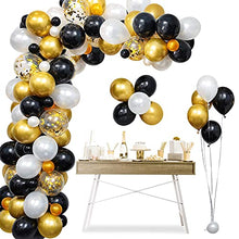 Load image into Gallery viewer, Black Gold Balloon Arch Kit, 120pcs Metallic Gold Black Balloon Garland Arch Kit with Gold Confetti Balloons, for Men Women Birthday Party Wedding, Eid Mubarak, Graduation Decorations, New Year