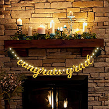 Load image into Gallery viewer, Congrats Grad Banner Gold and Black, Congrats Grad Glittery Banner with 8 Modes LED String Lights Gold Graduation Party Decorations 2022 Congratulations Grad Party Decor Supplies
