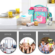 Load image into Gallery viewer, Kids Lunch Bag for Girls with Bottle Holder Lunch Box, Children Unicorn Lunch Tote Bag with Shoulder Strap 3 Compartments Thermal Insulated Cooler Bag for School Toddler Nursery Travel Snack Carrier