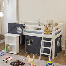 Load image into Gallery viewer, HUIJK Bunk Bed Kids Cabin Bed Frame Mid Sleeper With Play Tent Ladder and SIDE BOOKSHELF Bunk Bed