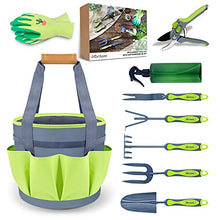 Load image into Gallery viewer, Hortem Garden Tools Set, 9PCS Gardening Tools Gifts for Women Men, Include Durable Steel Trowel Set, Large Garden Tote Bag, Garden Gloves and Hand Pruner