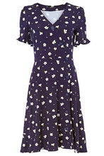 Load image into Gallery viewer, Roman Originals Women Fit & Flare Skater Dress Ladies Stretch Jersey Casual Summer Autumn Winter Party Beach Cruise Holiday V-Neck Knee Length - Navy Blue - Size 16