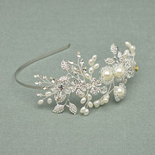 Load image into Gallery viewer, SWEETV Handmade Pearl Wedding Headbands for Women, Silver Rhinestone Hair Band Bridal Headpiece, Hair Jewlery Accessories