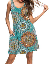 Load image into Gallery viewer, AUSELILY Beach Dress for Women Summer Casual Swing Dress Sleeveless Tank Mini Dresses with Pockets Print Green M