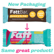 Load image into Gallery viewer, Fatt (aka Fattbar) Keto Nut Bars (Caramel & Sea Salt, 5-Pack) | New Name - Same Keto Bars | 2g Carbs | Super Fats Natural Keto Snacks | Low Carb, High Fibre, Low Sugar, Sweetener Free, Vegan