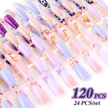 Load image into Gallery viewer, 120 Pieces Reusable Artificial Nail Tips Rainbow Full Cover Nail Tips Press On Nails Art False Tips Pink and Purple
