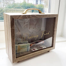 Load image into Gallery viewer, Wedding Fund Savings Money Box, Adult Piggy Bank Keepsake Present Idea for Couples, Wooden Frame Bank Saver for Notes & Coins, Ideal Engagement Present, Party Display or Home Decor, Gift Packaged