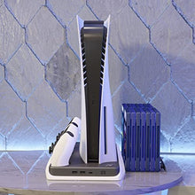 Load image into Gallery viewer, Q-View PlayStation 5 Vertical Stand, 4 in 1 Docking Station, Controller Charger, Cooling Fan and Games Storage Tray for PS5 Console, Disk and Digital Version PlayStation 5 Compatible (White/Black)