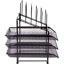 Load image into Gallery viewer, Dasher Products Mesh Desk Organizer and Storage - Office Organizer with 3 Sliding Letter Trays and 5 Vertical File Holders,Steel Mesh Letter Trays for Desk Organization