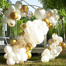 Load image into Gallery viewer, PartyWoo White Balloon Garland, 140 pcs White and Gold Balloon Arch Kit, Confetti Balloons, Metallic Balloons for Wedding, Baptism Decorations, Engagement Party Decor, Anniversary Decorations