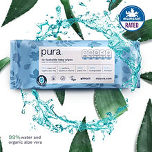 Load image into Gallery viewer, Pura Flushable Baby Wipes 100% Plastic Free, 99% Water, Suitable for Sensitive Skin & Eczema Prone Skin, Hypoallergenic. Biodegradable, Compostable, Vegan. 10 x 70 per pack, (700 Wet Wipes)