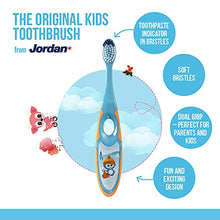 Load image into Gallery viewer, Jordan ® | Step 2 Toothbrush Kids | Kids Toothbrush for Age 3-5 Years Old | Soft Bristles, Dual Ergonomic Handle & BPA Free | Blue & Green Color | Pack 4 Units