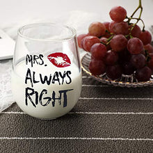 Load image into Gallery viewer, Mr. Right and Mrs. Always Right Wine Glasses Set, Stemless Wine Glass Gifts, Wedding Gift for Couple, Anniversary Presents, for Bride and Groom