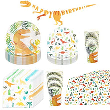 Load image into Gallery viewer, NAL Dinosaur Party Supplies Birthday Tableware Set Paper Plates, Dinosaur Cups and Napkins, for Kids Theme Party Decoration Serves 16 Guests
