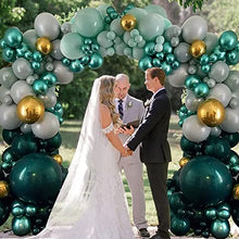 Load image into Gallery viewer, Balloon Arch Kit Teal Blue Balloon Garland Gray Green Latex Metallic Balloon Arches 95pcs Jungle Safari Birthday Party Decorations with Gold Leaves for Wild One Baby Shower Wedding