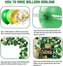 Load image into Gallery viewer, 146 Pcs Jungle Safari Theme Party Supplies Balloon Arch Garland Kit 12'' 10'' 5'' Green Balloons with Palm Leaves Animal Balloons for Kids Birthday Baby Shower Decorations with 3 Pcs Balloon Tools