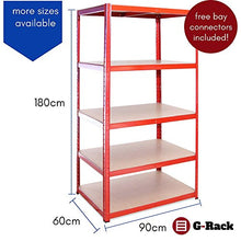 Load image into Gallery viewer, Garage Shelving Units: 180cm x 90cm x 60cm | Heavy Duty Racking Shelves for Storage - 3 Bay, Red 5 Tier (265KG Per Shelf), 1325KG Capacity | For Workshop, Shed, Office | 5 Year Warranty