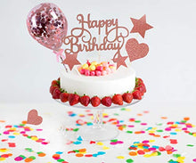 Load image into Gallery viewer, Peicci 15pcs Rose Gold Cake Toppers, Happy Birthday Cake Toppers Birthday Cupcake Toppers Cake Decorations with Glitter and 5inch Confetti Rose Gold Balloon