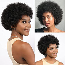 Load image into Gallery viewer, iShine 6" Afro Short Curly Wigs Human Hair Wigs for Black Women 100% Brazilian Hair Fluffy Tight Curls Black Wigs- Natural Black (1B)
