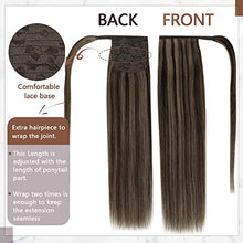 Load image into Gallery viewer, RUNATURE Ponytail Extensions Real Human Hair,Darkest Brown Mix Light Brown Clip in Ponytail Hair Extensions Real Hair Ponytail Extension 18 Inch 80 Gram