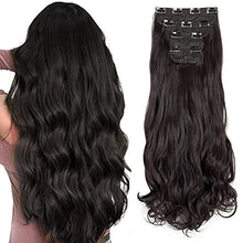 Load image into Gallery viewer, 4PCS 24 Inch Long Wavy Clip in Hair Extensions 11Clips Hair Extensions Synthetic Hair Pieces for Women Girls Full Head Set Thick Curly Wavy Synthetic Hair Extensions Dark Brown