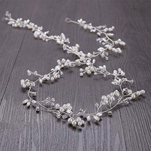 Load image into Gallery viewer, Bridal Hair Vines Crystals Wedding Headpieces, 20 Inches Handmade Crystal Pearl Wedding Evening Party Headpiece Head Band Bride Wedding Hair Accessories for Bridesmaid and Flowergirls - Silver
