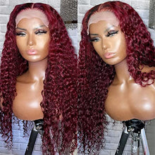 Load image into Gallery viewer, Burgundy Lace Front Wig 4X4 Deep Wave Frontal Wig Brazilian Closure Wigs For Women Human Hair Human Hair Wigs Preplucked 24inch