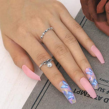 Load image into Gallery viewer, Sethexy Long Matte Ballerina False Nail Blue Butterfly Coffin Fake Nails Pink 24Pcs Acrylic Art Press on Nail Tips for Women and Girls