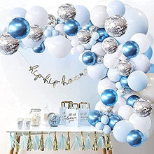 Load image into Gallery viewer, Blue Balloon Arch Garland Kit, 103pcs with Latex Blue Balloons, White Balloons Macaron Blue Silver Confetti Balloons for Birthday Decoration Graduation Wedding Baby Shower Balloons Party Supplies