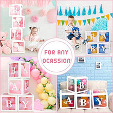 Load image into Gallery viewer, ALITREND Baby Shower Boxes Party Decoration, 4PCS Transparent Balloon Boxes Baby Block Decoration with Letter for Gender Reveal Party Boys Girls (White)